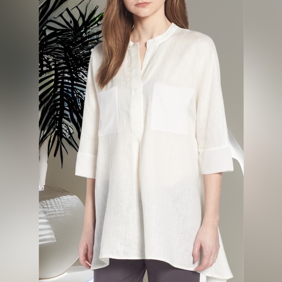 Anne Klein Flowy Linen Semi Sheer, High-Low, Swim Cover Up, Size Medium, EUC - Picture 3 of 7